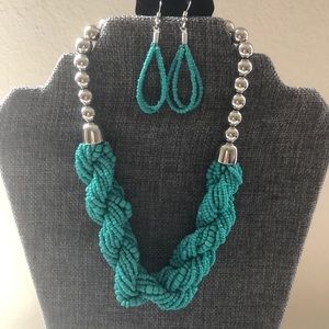 Beaded necklace and earring set